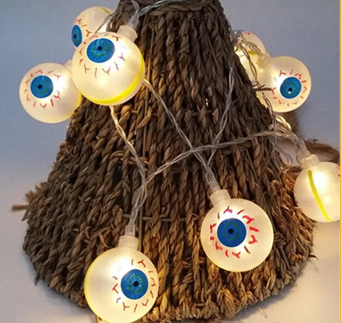 Halloween LED string lights with pumpkin bat ghost spider pendants on 1.2m white cord