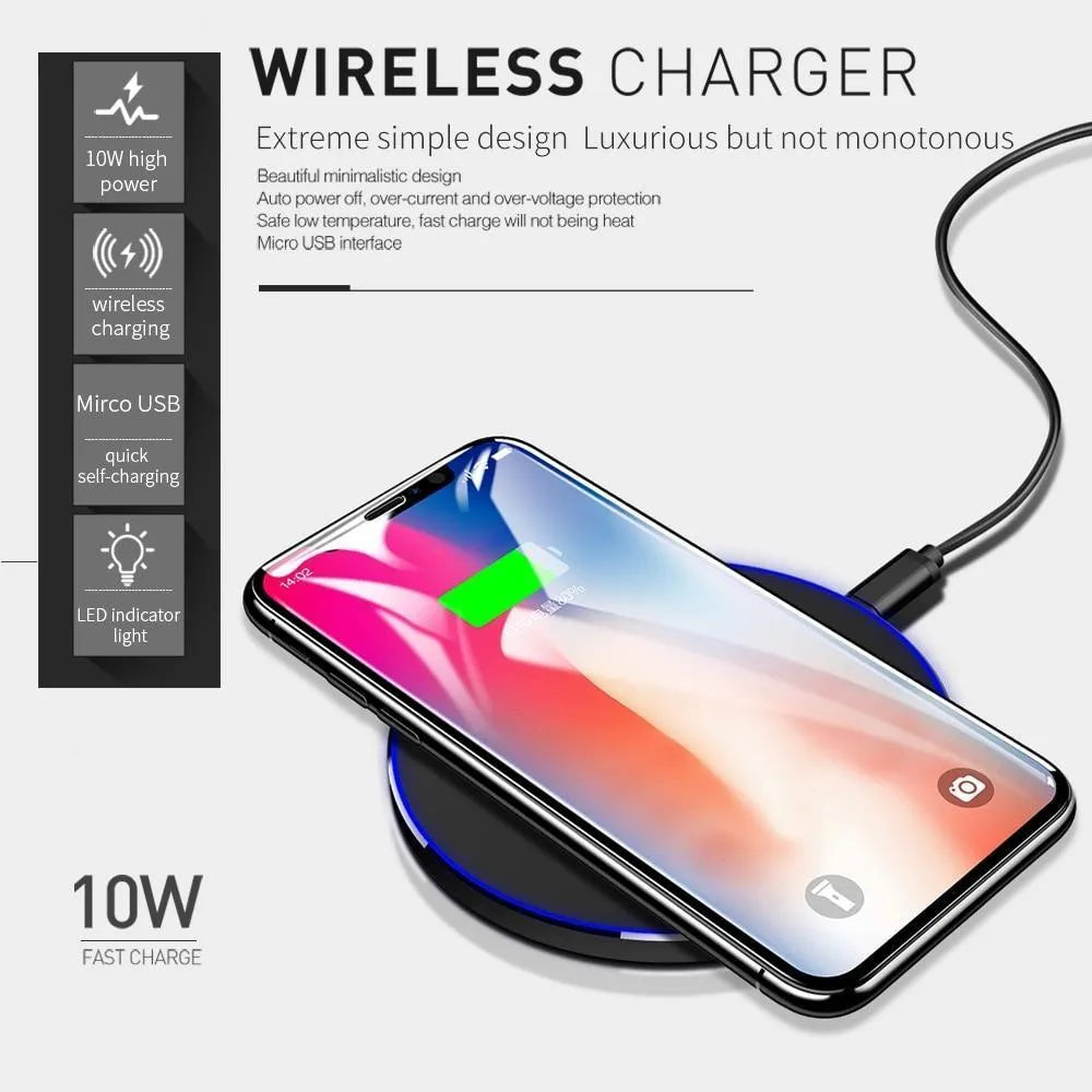 Ultra-thin black wireless charging pad with compact square design showing 9V fast charging capability