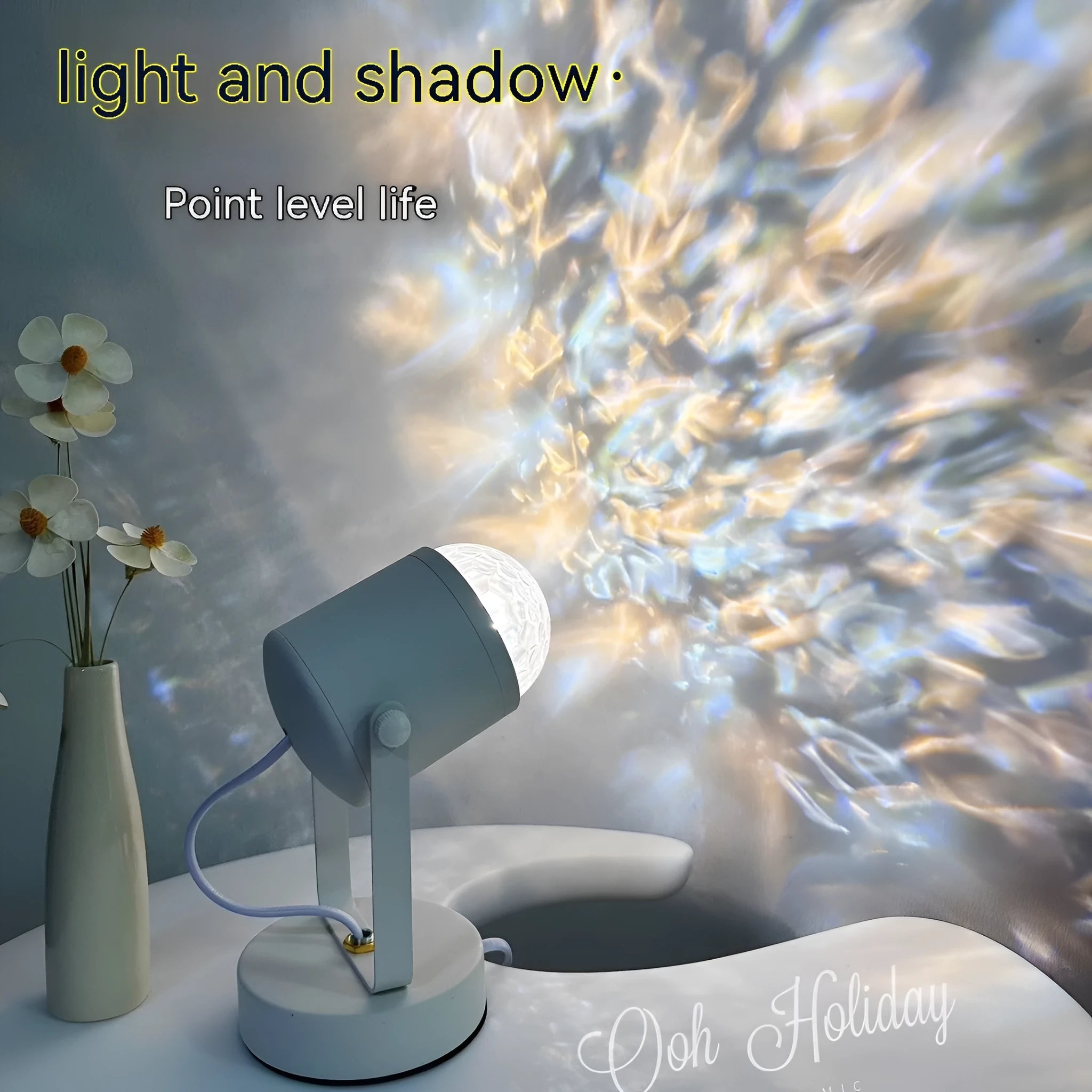 Dynamic water ripple effect ambience table lamp with metal construction for ceiling or desktop use