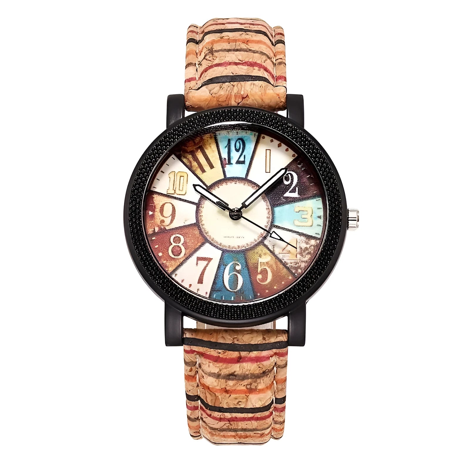 Women's vintage style quartz watch with 37mm round dial on leather strap with stainless steel pin buckle