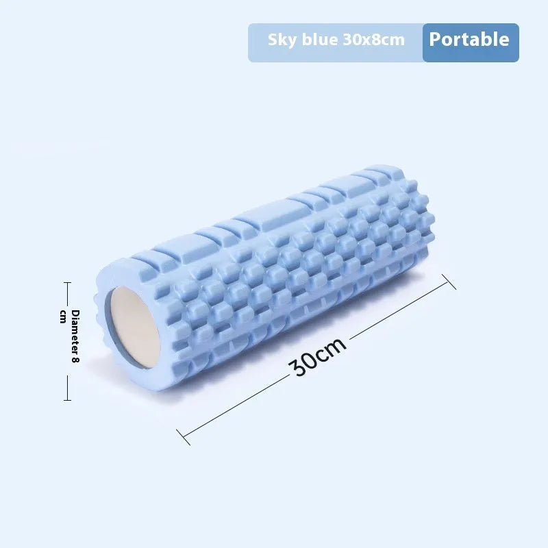 EVA foam roller for fitness in multiple sizes and colours including black, grey, pink, and blue