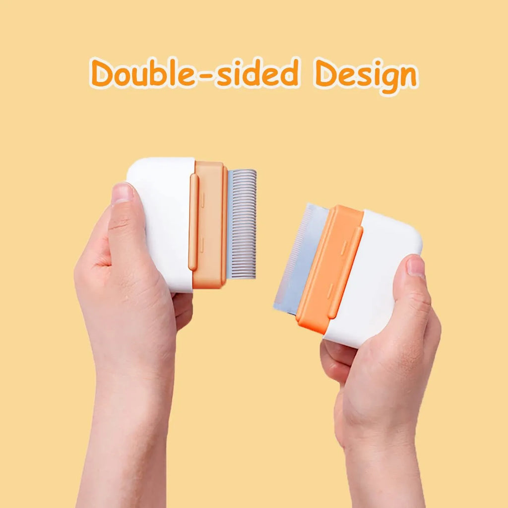 Blue double-sided pet grooming comb for deshedding cats and dogs