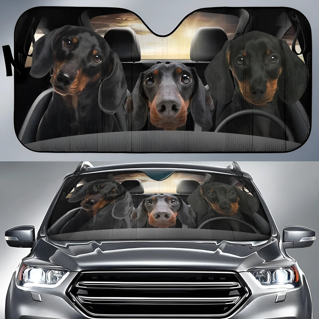 Aluminium film foam polyester fabric car front sunshade protector with lanyard ties