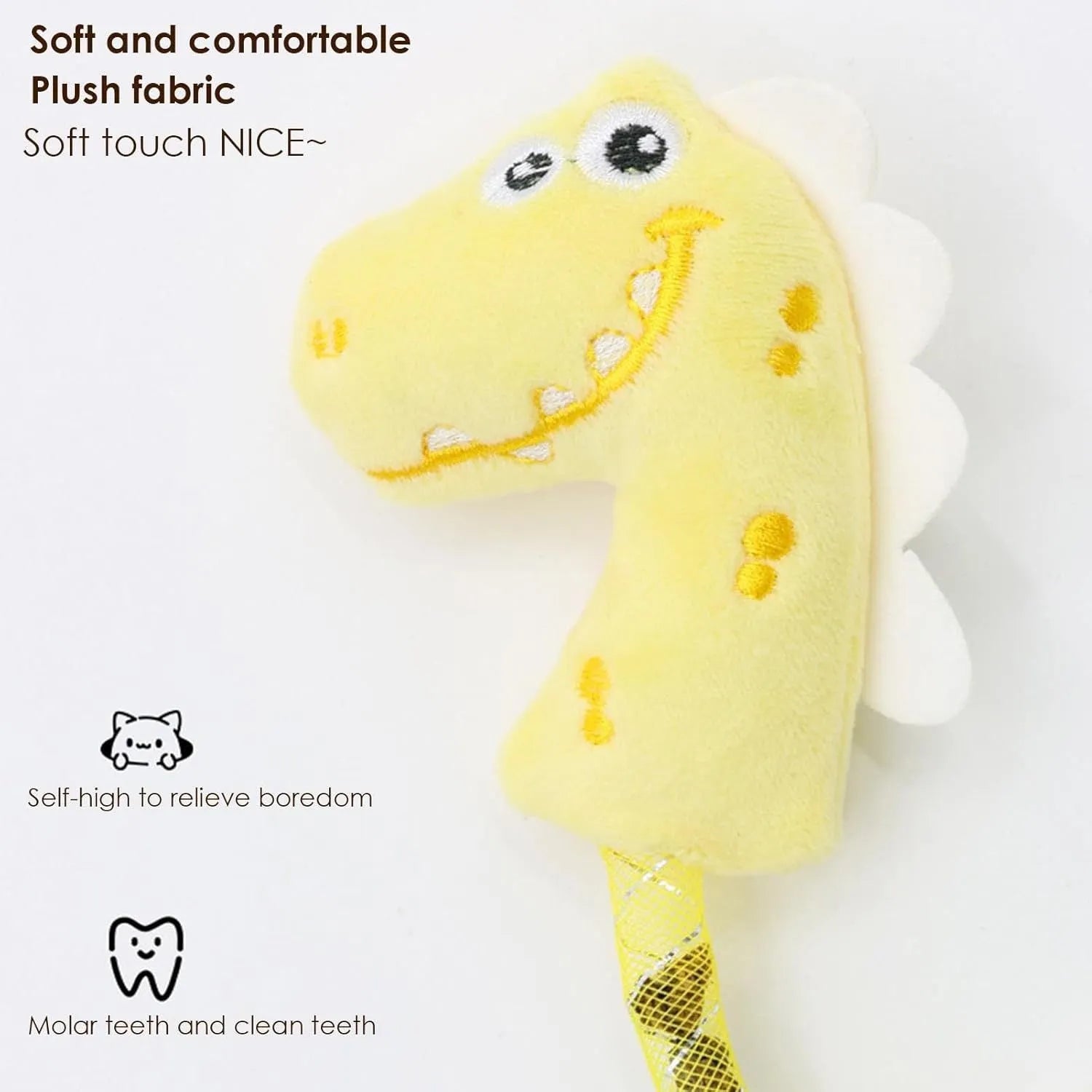 Four cat toys including rope, springs, and plush kicker toys in assorted colours