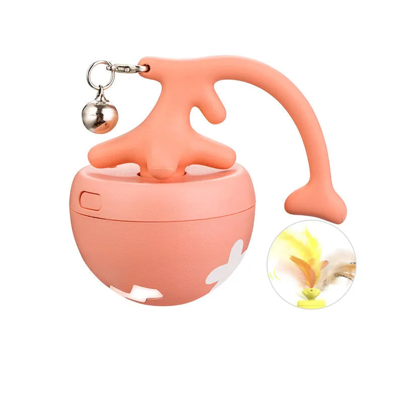 USB electric cat teasing ball with fish bone design and extendable teasing stick with feather attachments