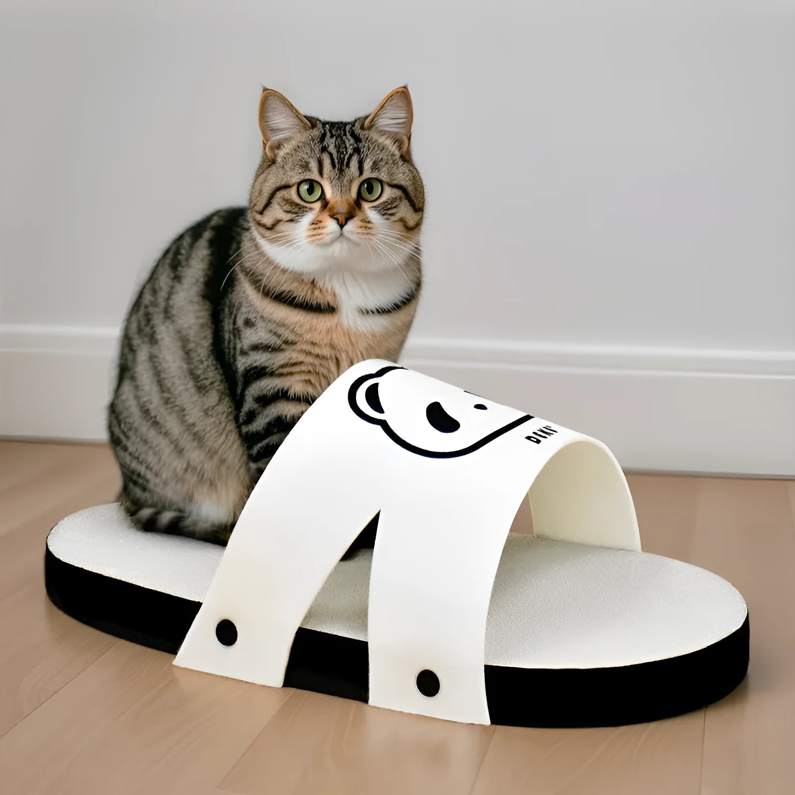 White corrugated paper cat scratch board in slipper style shape
