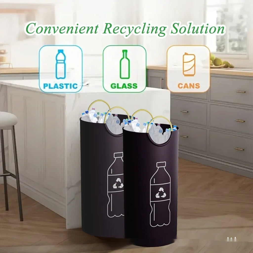 Round portable plastic trash can measuring 38cm wide by 72cm tall with optional patterns