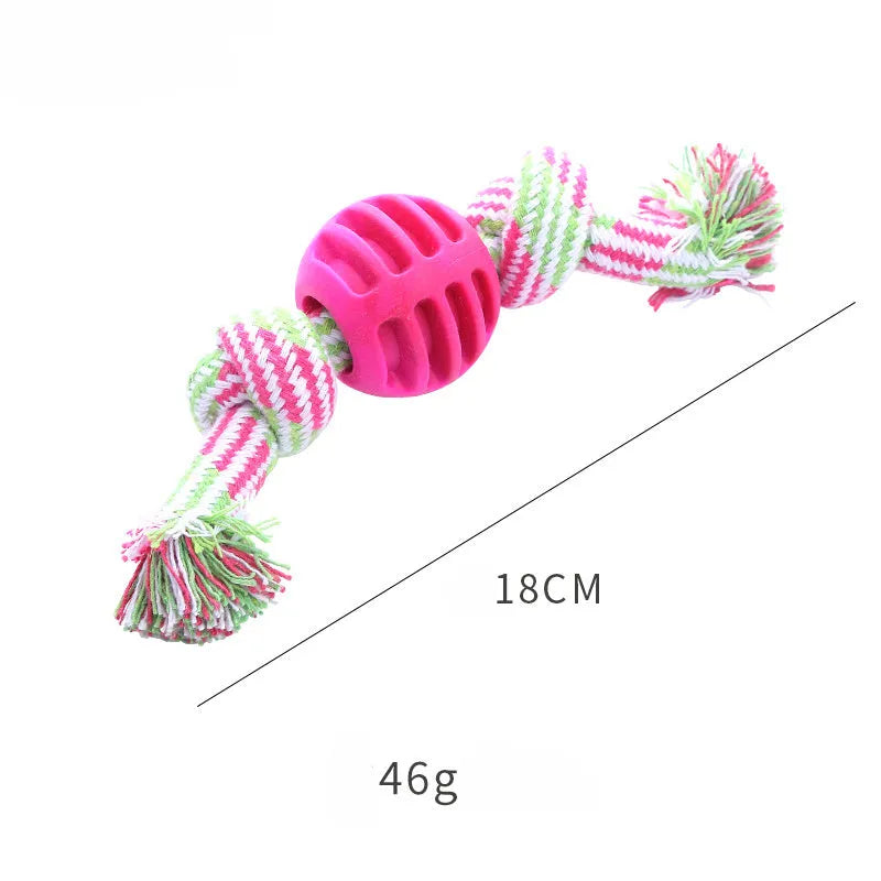 Blue molar-shaped dog chew toy with natural fibre ropes for dental cleaning