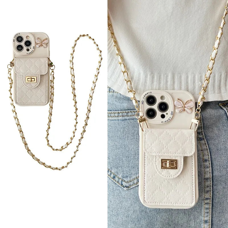 Butterfly card bag silicone phone case in black for iPhone showing card slot and drop-resistant design