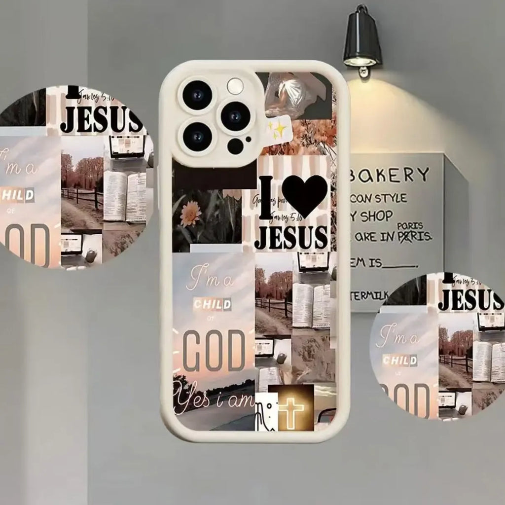 White frosted TPU phone case for Apple iPhone with poster design and built-in bracket