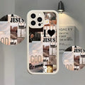 White frosted TPU phone case for Apple iPhone with poster design and built-in bracket
