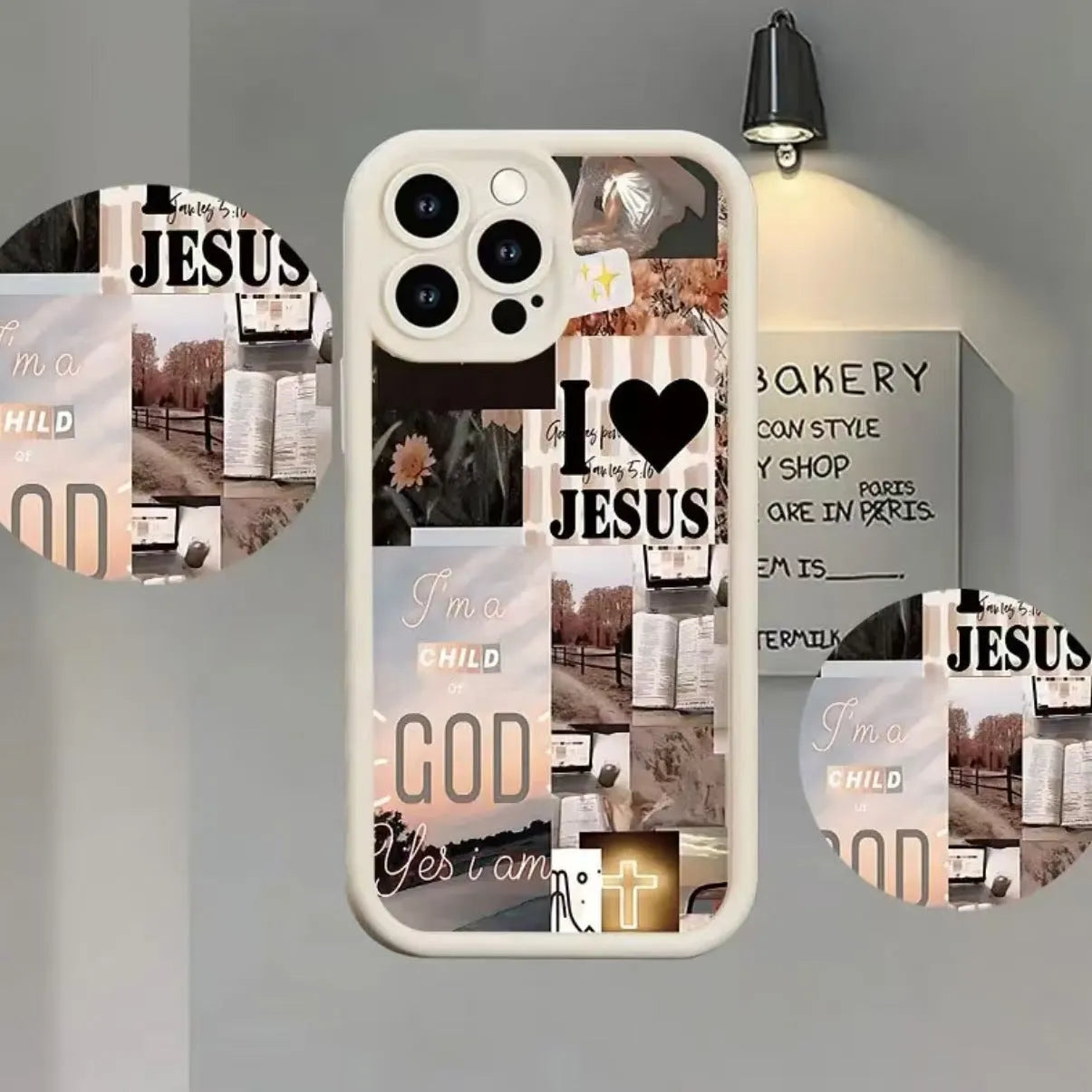 White frosted TPU phone case for Apple iPhone with poster design and built-in bracket