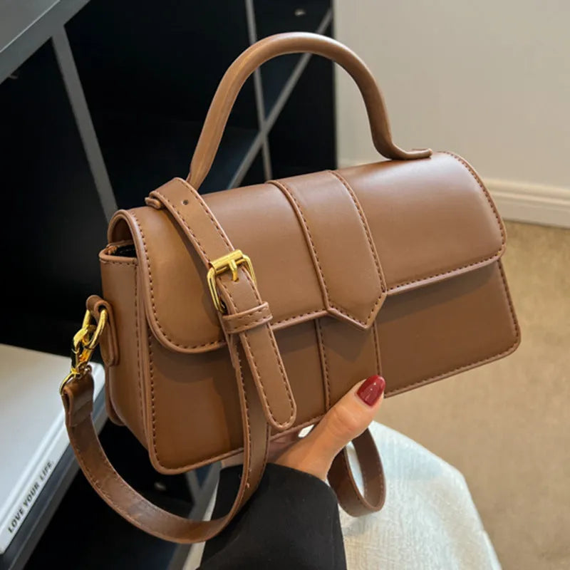 Women's PU leather messenger bag in horizontal square shape with file compartments