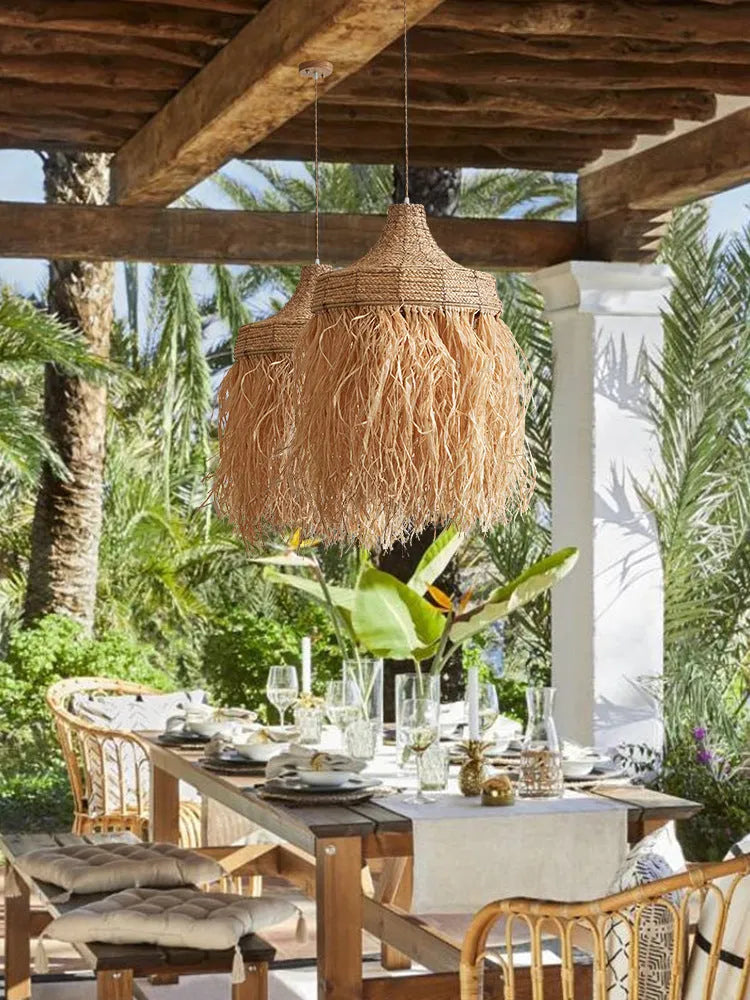 Southeast Asian style woven rattan pendant light with 50cm diameter for restaurant ceiling