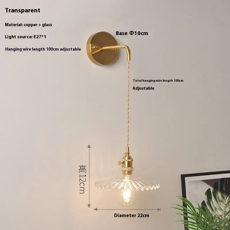 Retro brass and glass lotus wall lamp in white, 22cm diameter