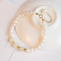Korean style natural freshwater diamond pearl bracelet with electroplated finish in Hetian jade colours.