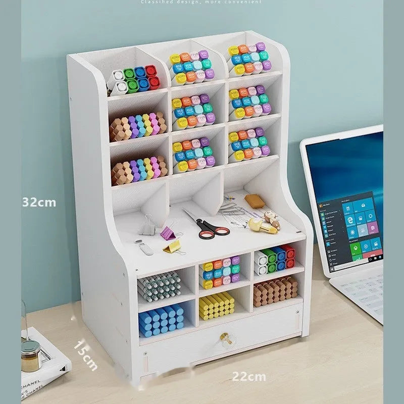Plastic desk organiser pen holder storage box with multiple compartment grids