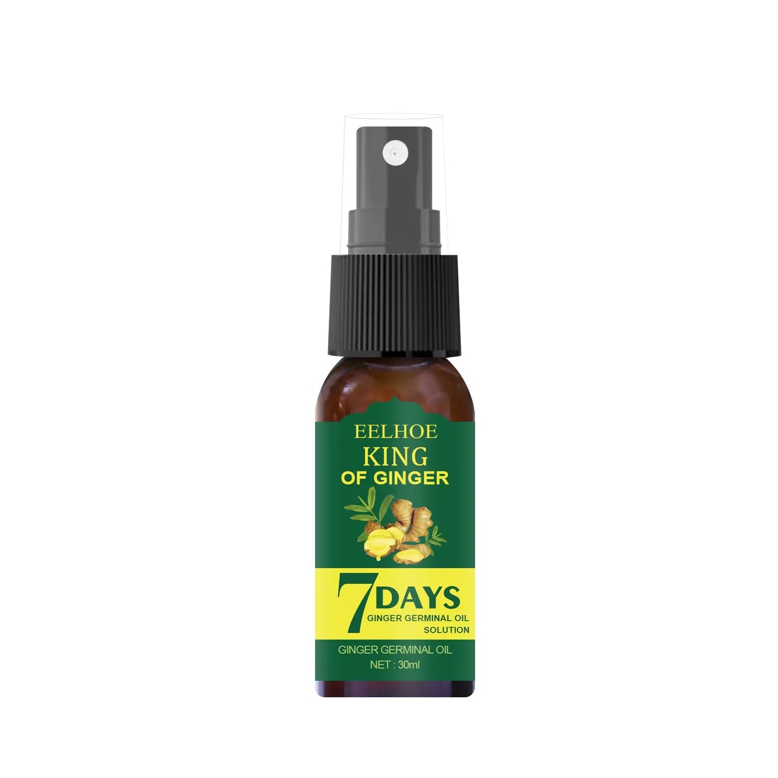 EELHOE ginger nutrition spray in 30ml and 50ml bottles for hair root moisture and damage care.