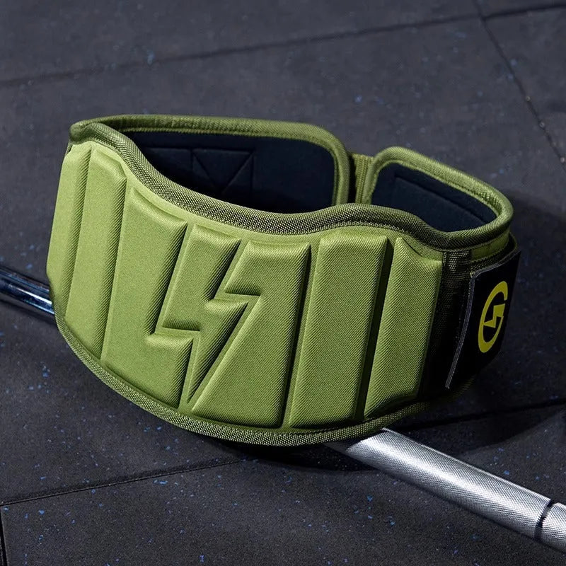Adjustable abdominal exercising support belt for weightlifting and squats, shown in multiple colour options.