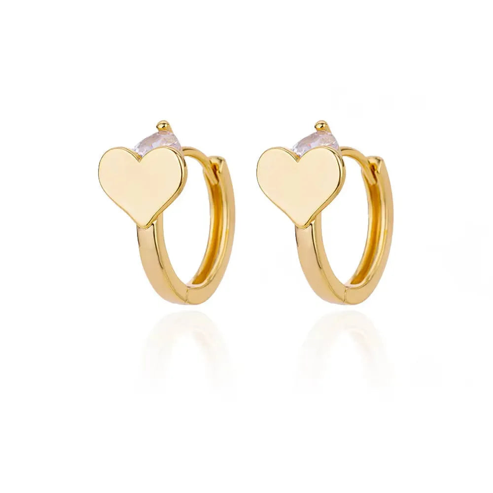 Silver heart-shaped ear studs with zircon stone and clip fastening