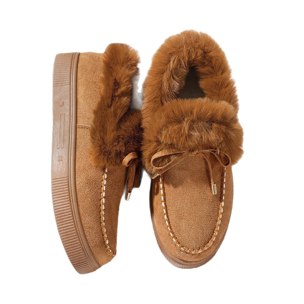 Plus size women's suede snow boots with thick platform sole and velvet padding, available in six colours including black and wine red