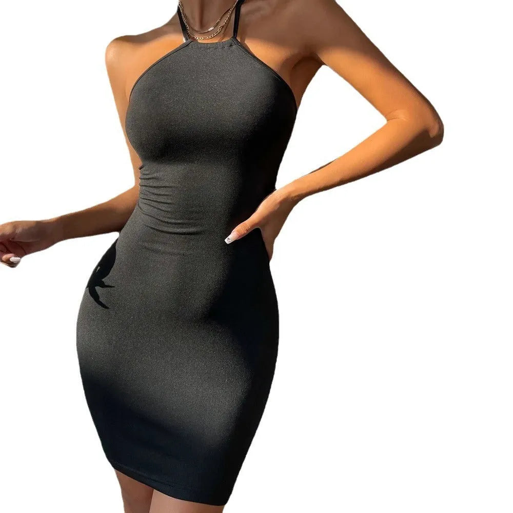 Black polyester backless lace-up pencil skirt bodycon slim fit knit