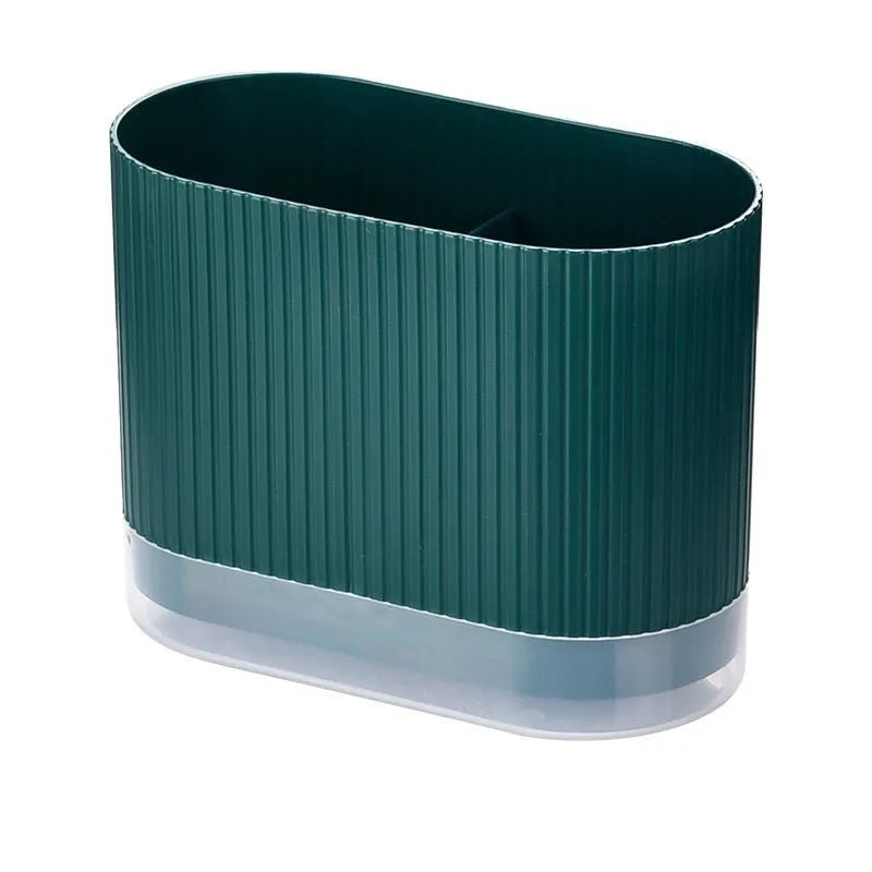 Plastic wall-mounted chopsticks basket with cross-border drain design in beige, dark green, or orange.