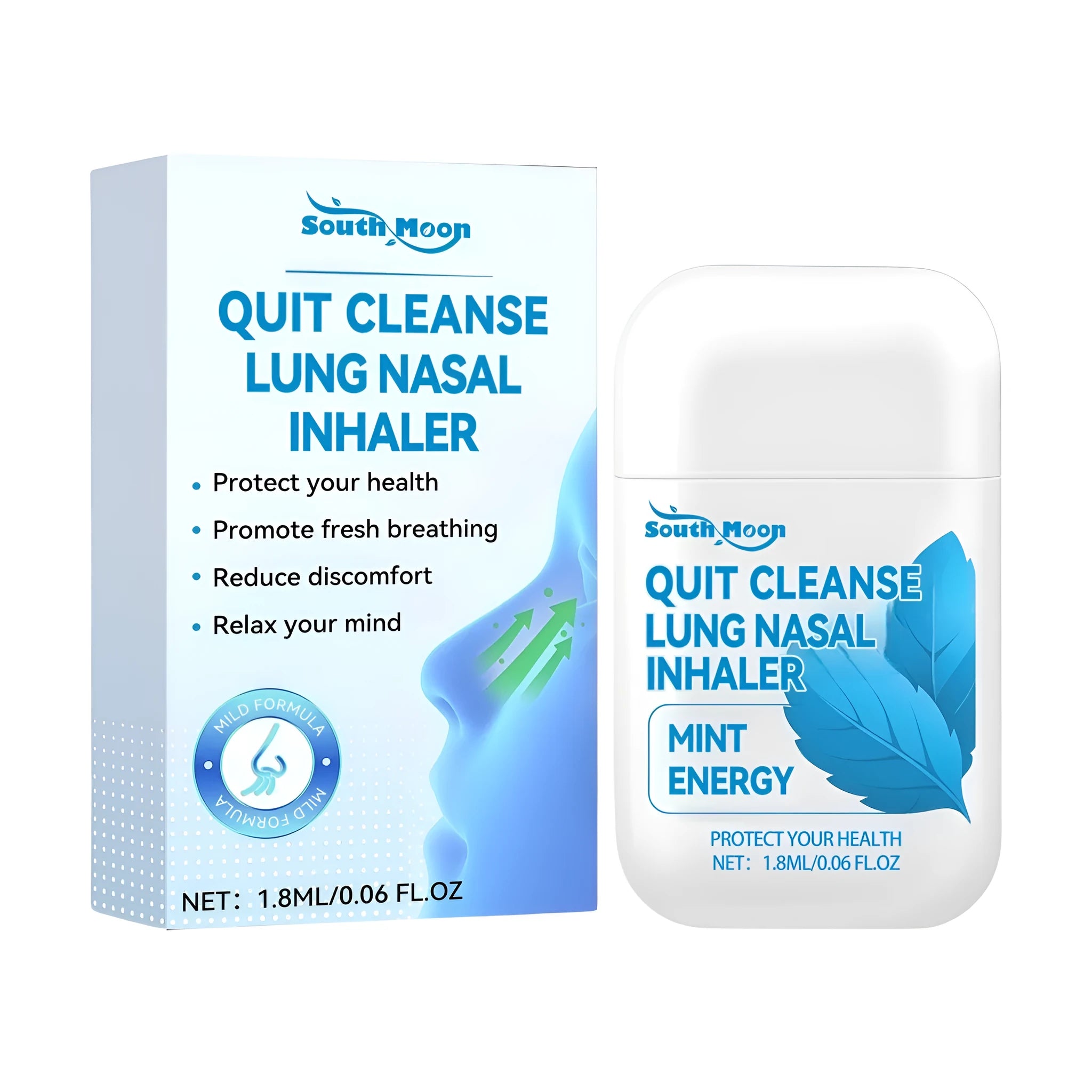 Quit Cleanse Lung personal nasal inhaler with 1.8ml herbal formula for sinus relief.