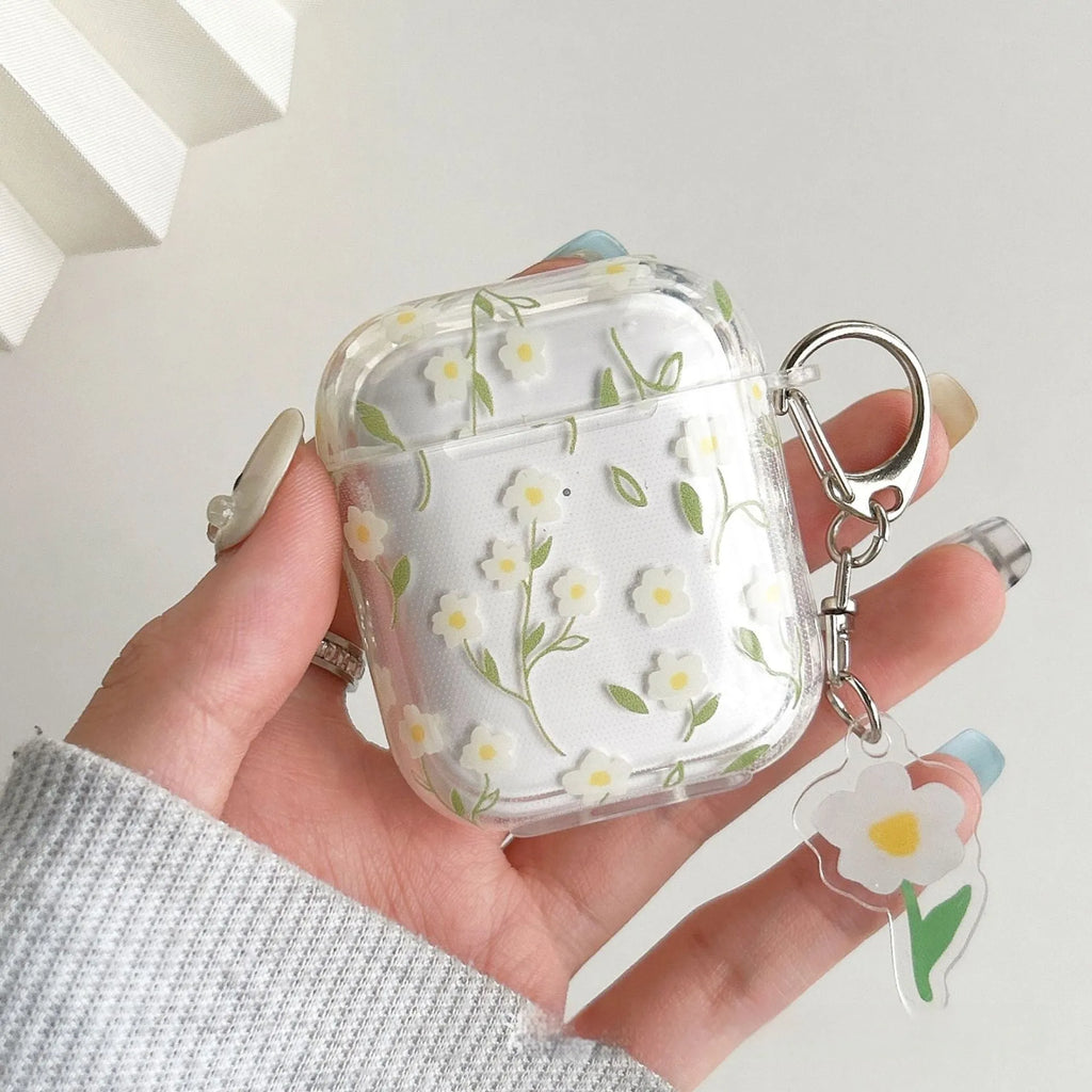 White floral patterned transparent TPU protective cover for Apple AirPods charging case