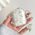 White floral patterned transparent TPU protective cover for Apple AirPods charging case