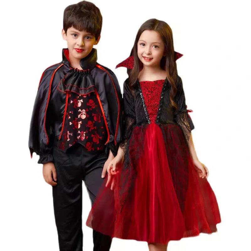 Children's witch costume set with cape and dress in polyester fibre blend, multiple sizes 90-170cm