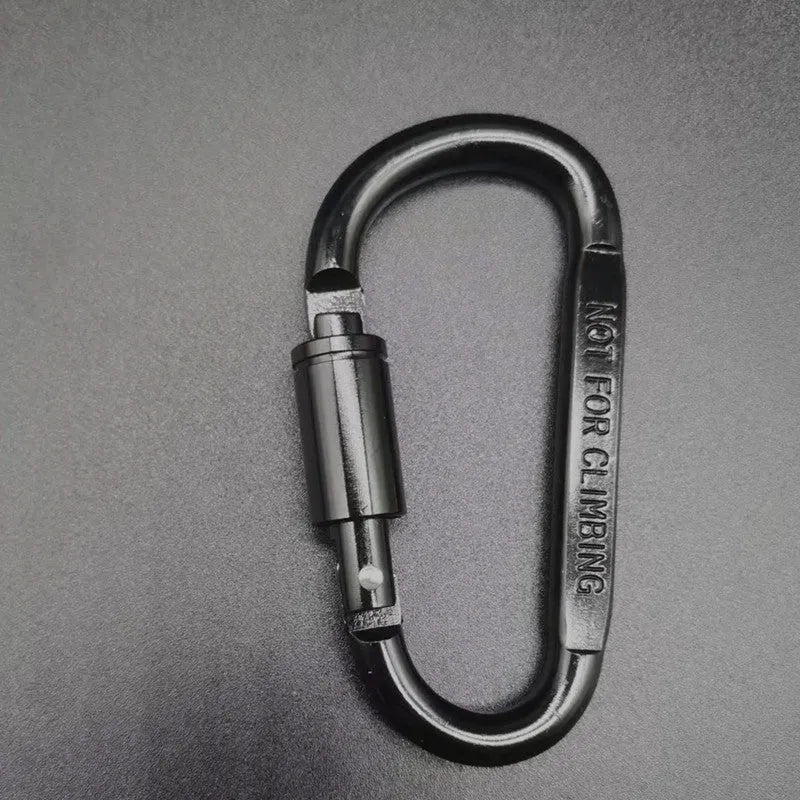 D-type aluminium carabiner with lock measuring 8cm in multiple colour options