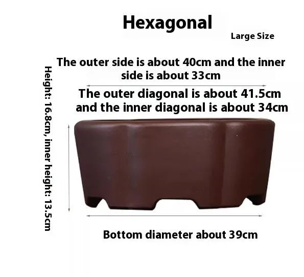 A square purple clay flower pot for succulents or bonsai plants on a tabletop.