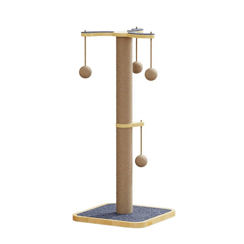 Scratch-resistant cat climbing frame with hanging ball toy on carpet leather surface