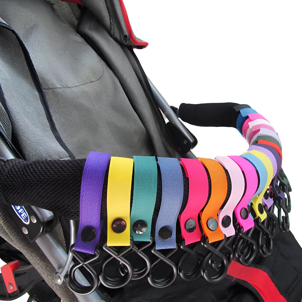 Nylon Velcro luggage hook in multiple colours on white background with OPP packaging