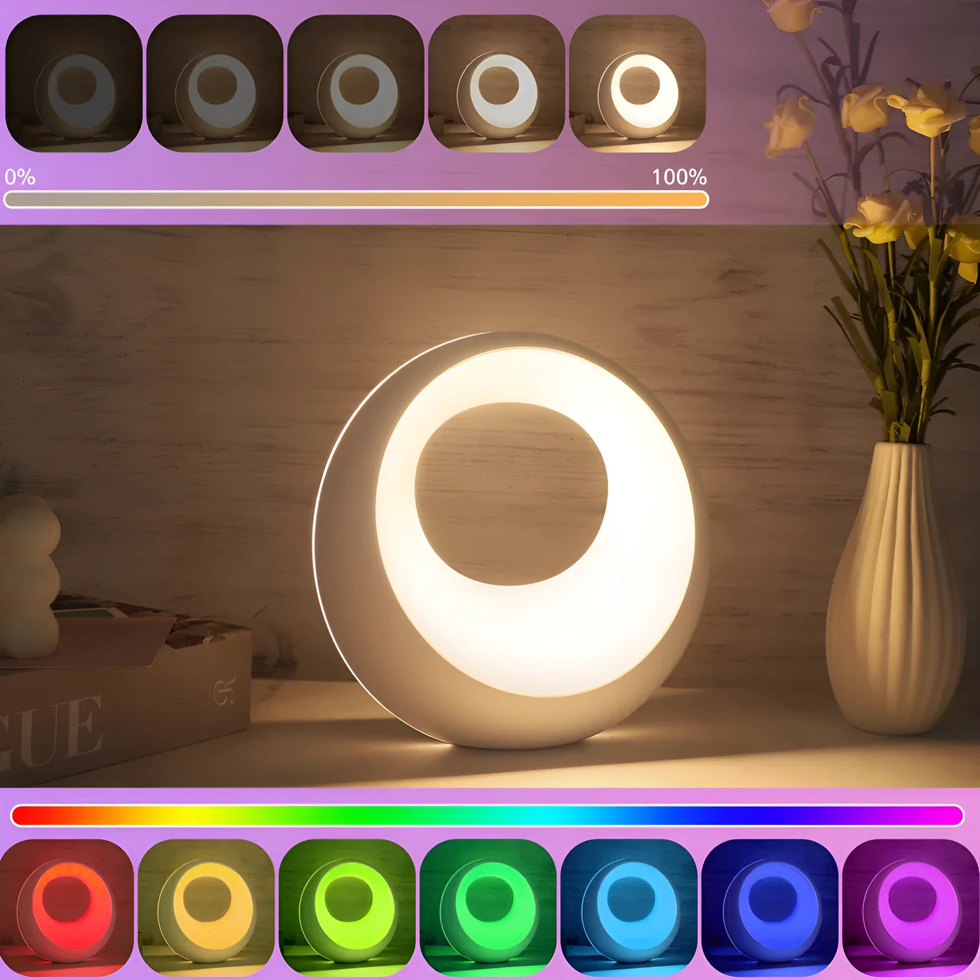 Creative Touch small RGB colour changing night lamp with remote control on desk