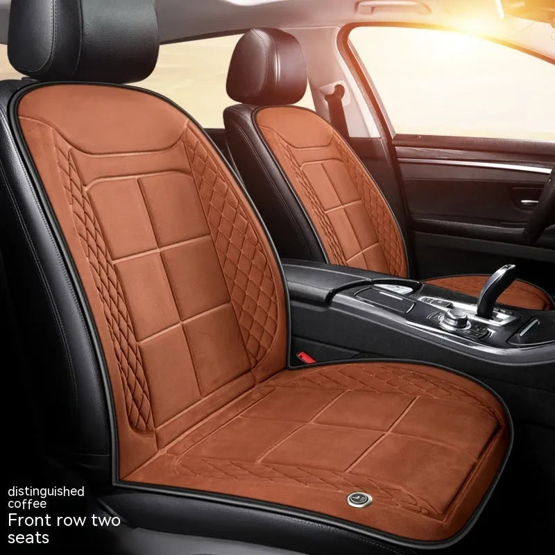 Car seat heating cushion with auto heating function in beige colour on car seat