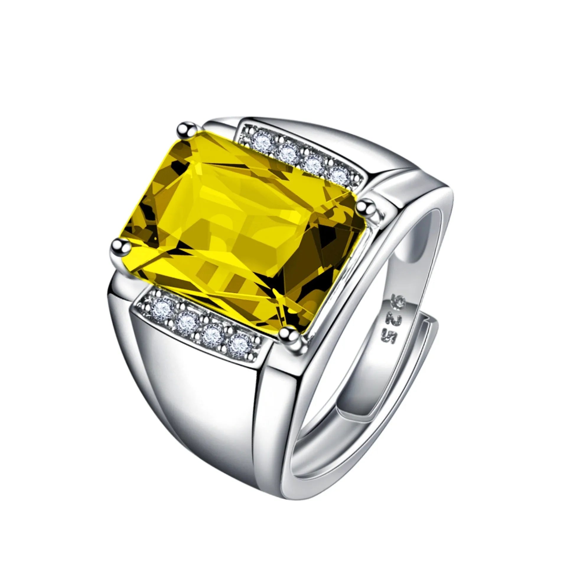 Adjustable open geometric ring with a coloured rhinestone on a copper band.
