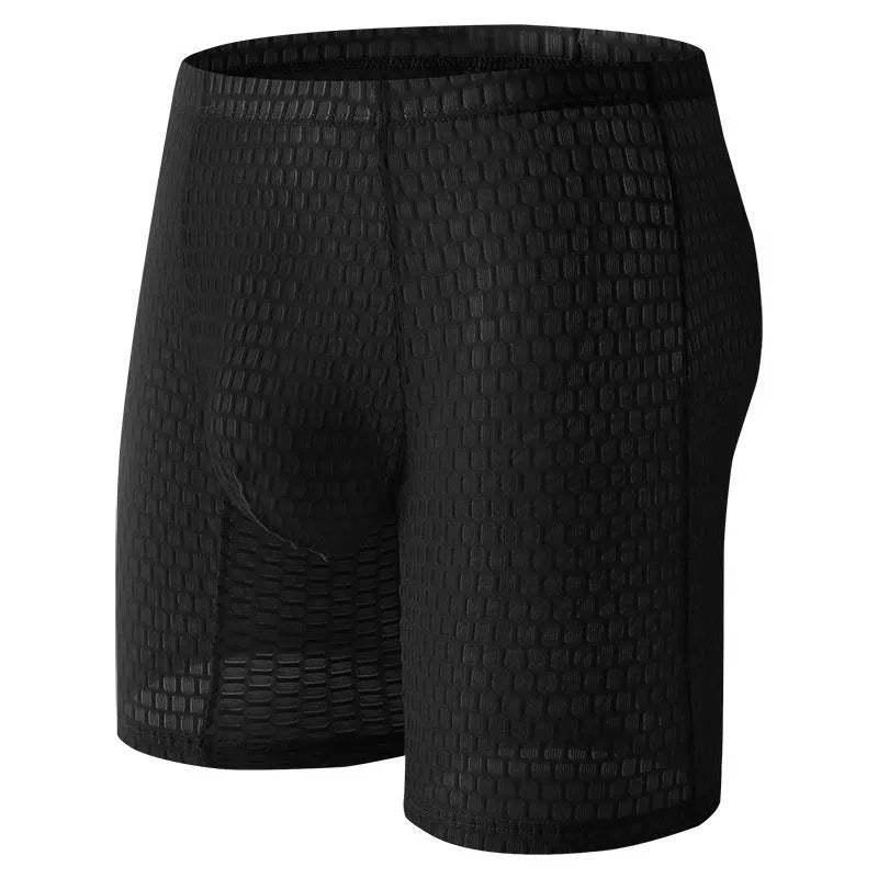 Men's solid colour lace boxer briefs for hip lifting and shaping, shown in light purple.