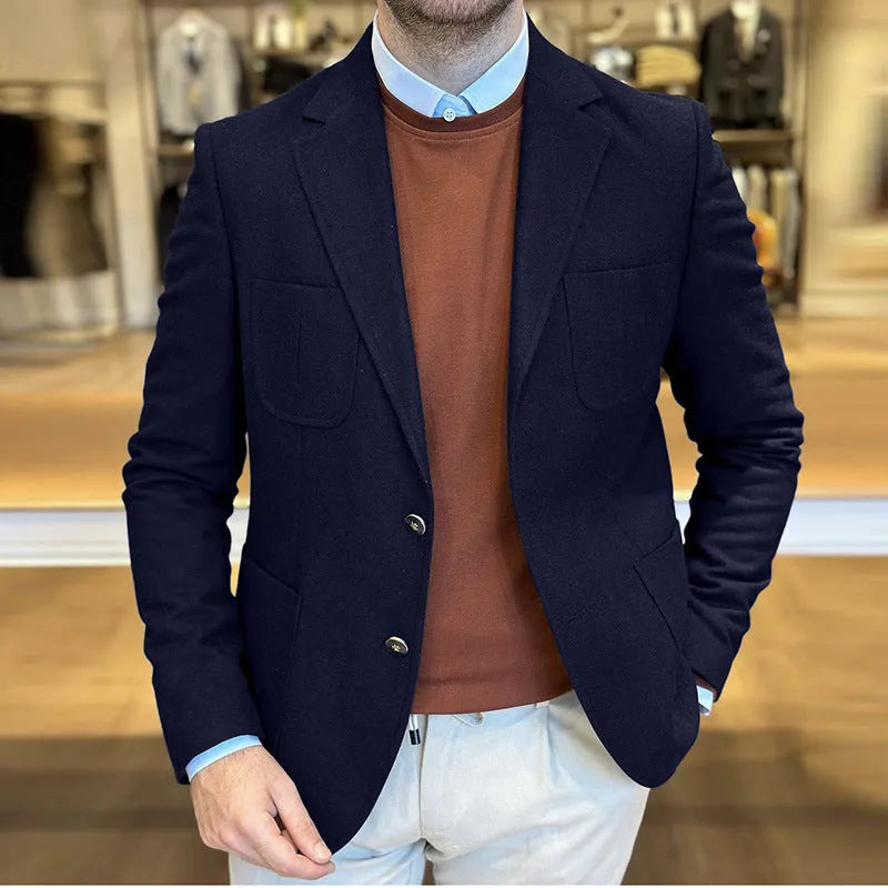 Men's cotton retro loose fit casual suit jacket in Army Green colour