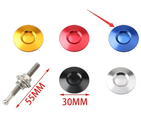 30mm diameter mini engine cover lock in silver, black, gold, blue, and red colour options with aluminium alloy screw
