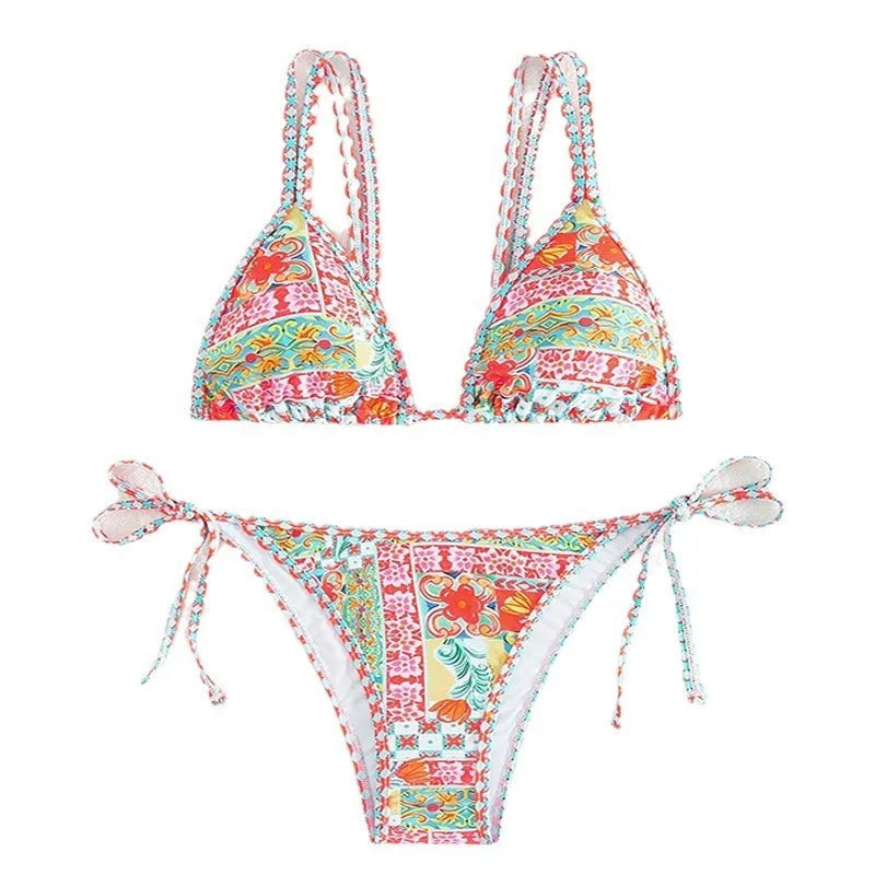 Women's lace-up backless one-piece swimsuit with high-cut briefs in picture colour.
