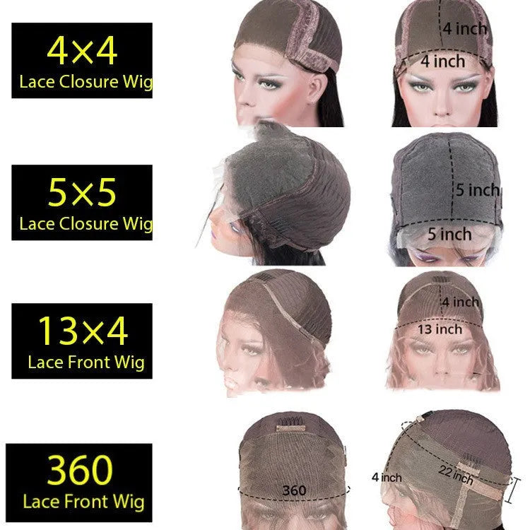 Human hair lace front wig with 4x4 lace frontal shown in star fashion style