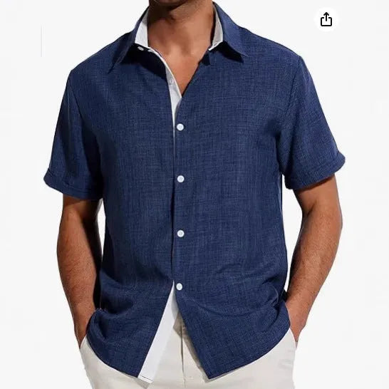 Men's short-sleeved floral print shirt in light business style on a hanger
