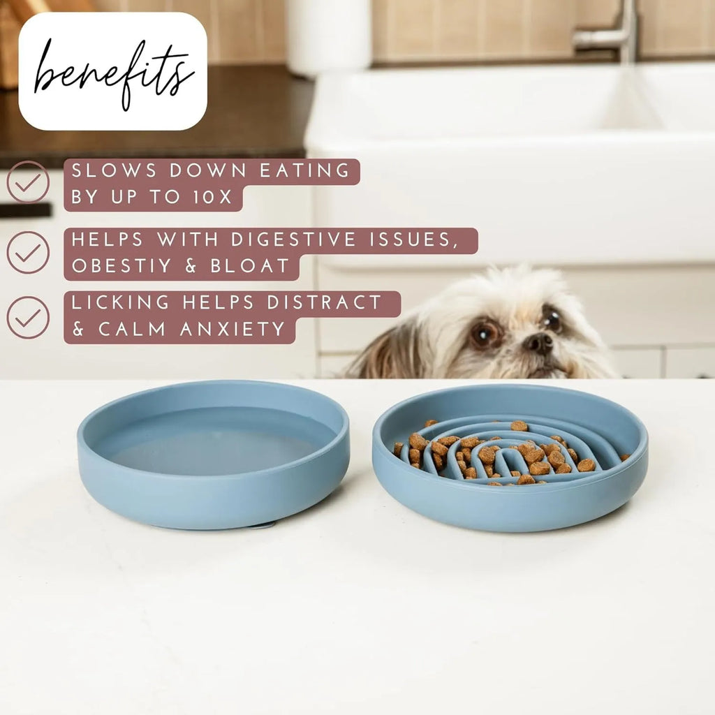 Silicone slow feeder dog bowl with ridge design, shown in beige colour, acting as a lick mat.
