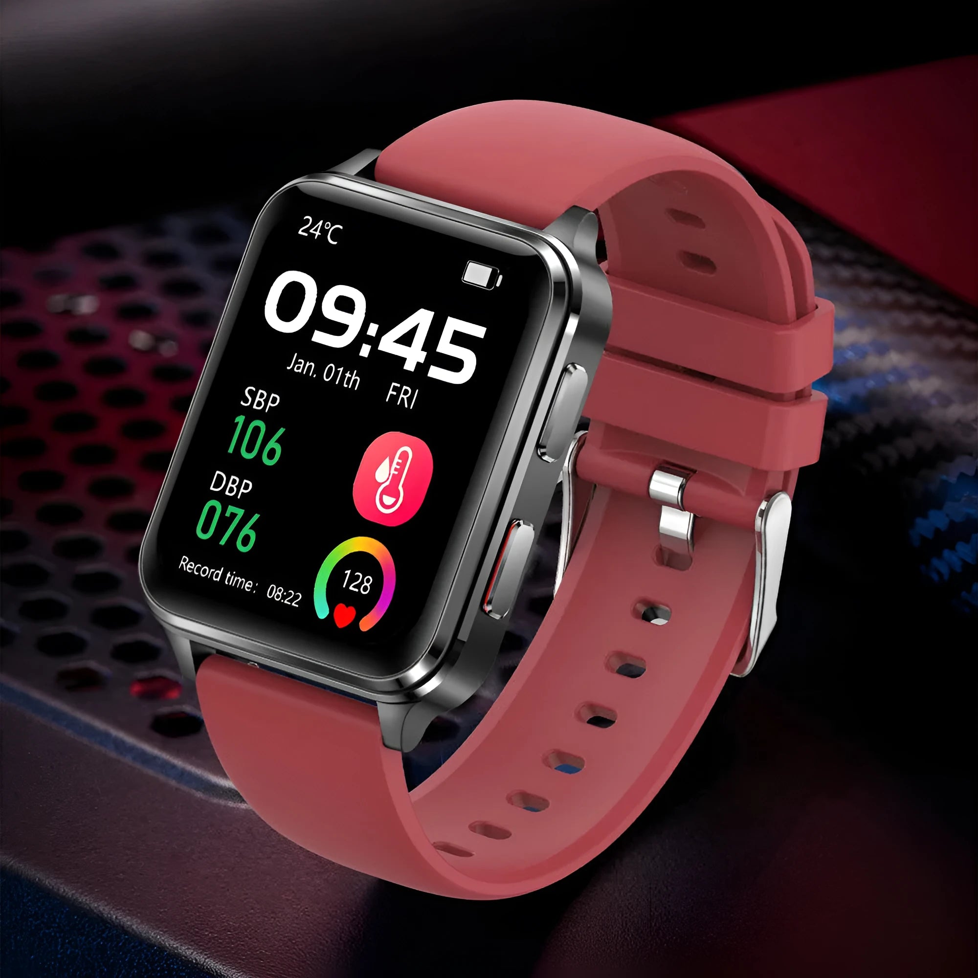 Multi-sport smartwatch with a 1.7-inch blue touchscreen on a silicone wristband.