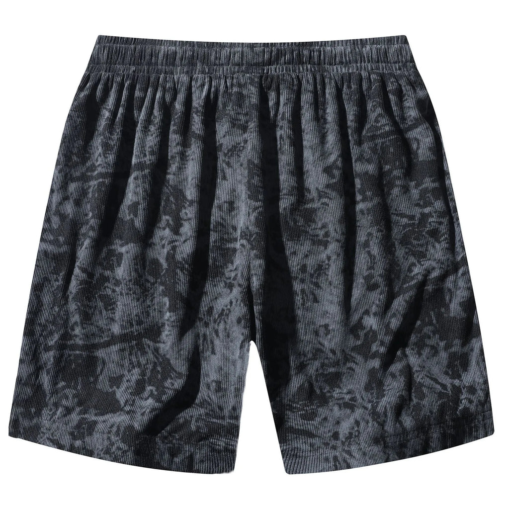 Men's camouflage pattern corduroy athletic shorts in straight cut with high waist.