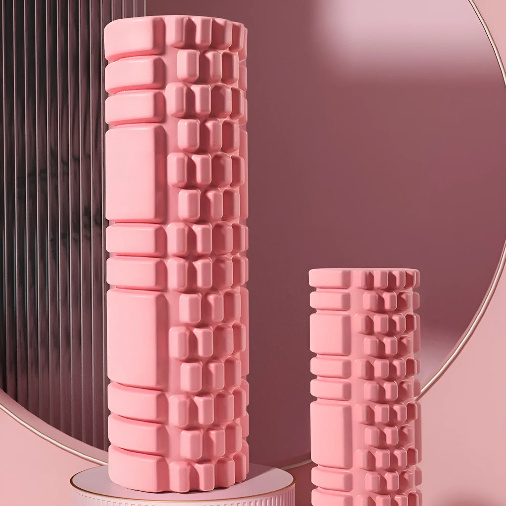 EVA foam roller for fitness in multiple sizes and colours including black, grey, pink, and blue