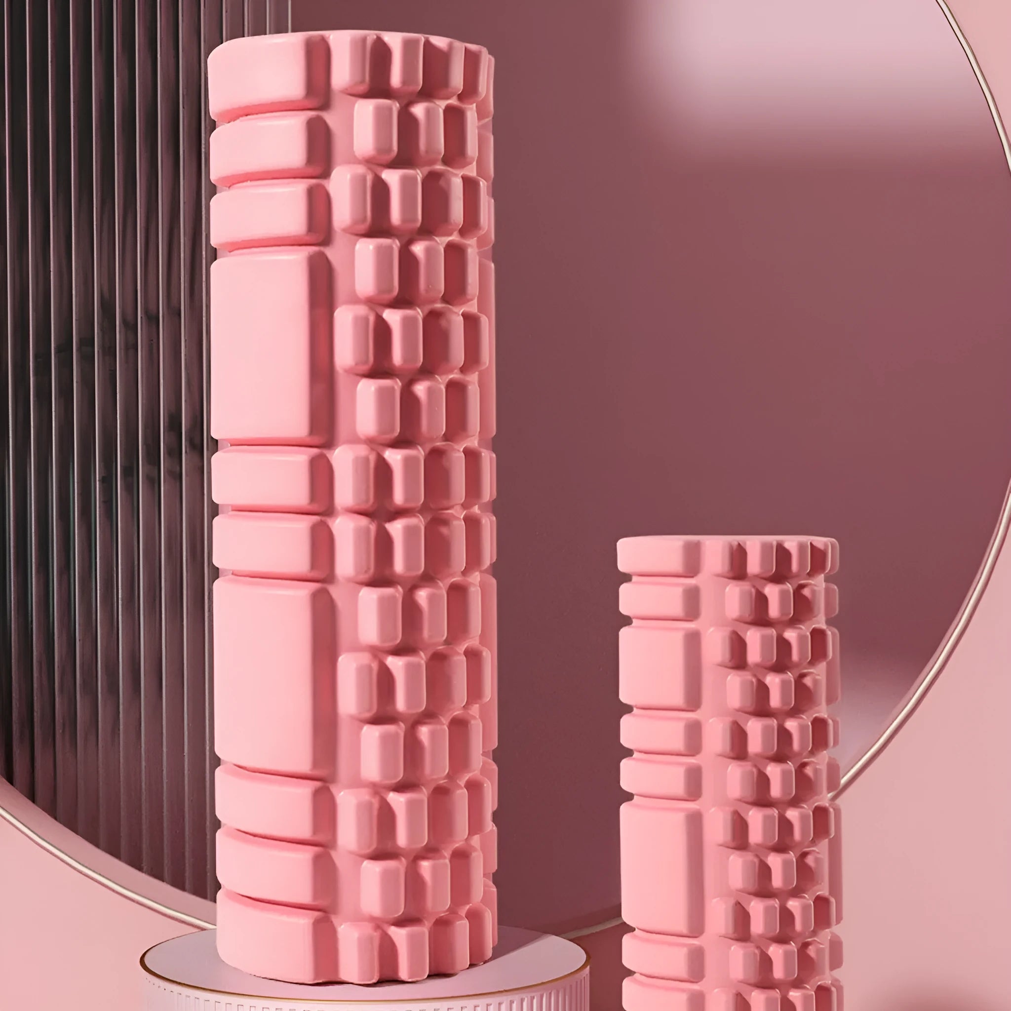 EVA foam roller for fitness in multiple sizes and colours including black, grey, pink, and blue