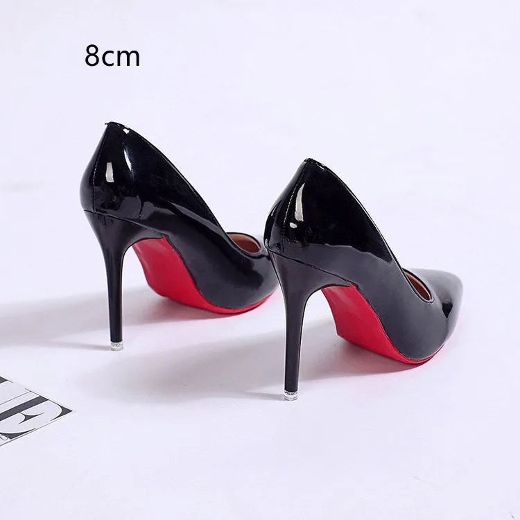 Women's solid colour pointed toe stiletto heel pumps with shallow mouth design and rubber sole